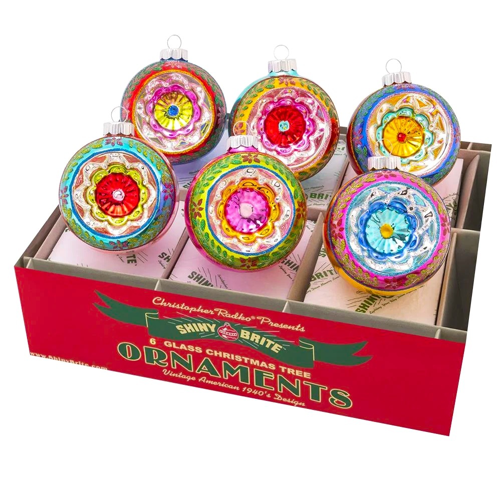 Christopher Radko Christmas Confetti 6 pc, 3.25"  Reflector Round Ornaments